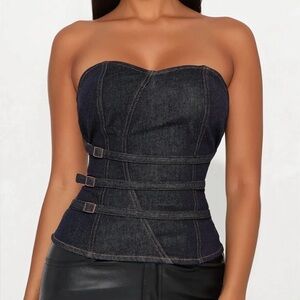 Fashion Nova Dark Blue Denim Corset Top